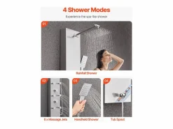 Columna De Ducha|Coluna de Duche SucceBuy con Chuveiro Efeito Chuva en Acero Inoxidable, Torneira 4 Funciones, 6 Jatos Corporais, Chuveiro de Mão, 124 cm