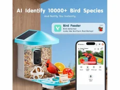 Comida Para Animales De Compañía|Comederos para Aves Inteligente SucceBuy con Cámara, 2K HD, Especies IA, Alimentado por Energía Solar