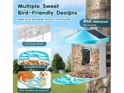 Comida Para Animales De Compañía|Comederos para Aves Inteligente SucceBuy con Cámara, 2K HD, Especies IA, Alimentado por Energía Solar