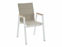 MYLIA Comedores De Jardín|Comedor de jardín de aluminio: una mesa L.80 cm y 2 sillones apilables - Natural claro y blanco - LIOUS de