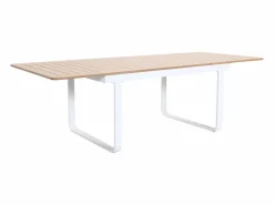 MYLIA Comedor de jardín de aluminio: mesa extensible de aluminio L.155/246 cm y 6 sillones - Natural claro y blanco - SERUNO de Color natural claro / Blanco Sale