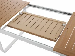 MYLIA Comedor de jardín de aluminio: mesa extensible de aluminio L.155/246 cm y 6 sillones - Natural claro y blanco - SERUNO de Color natural claro / Blanco Sale
