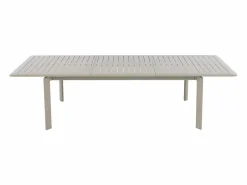 MYLIA Comedores De Jardín|Comedor de jardín de aluminio: mesa extensible L.205/286.5 cm y 10 sillones apilables - Taupe - MACILA de