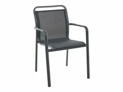 MYLIA Comedor de jardín de aluminio: una mesa redonda extensible L.150/200 cm y 6 sillones apilables - Antracita - VELYRA de Gris antracita New