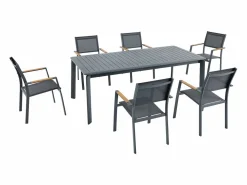 MYLIA Comedor de jardín de aluminio: una mesa extensible L.205/286,5 cm y 6 sillones apilables - Antracita - MACILA de Gris antracita Sale