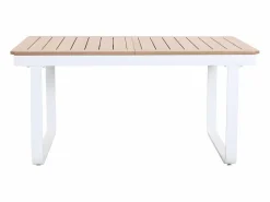 MYLIA Comedores De Jardín|Comedor de jardín de aluminio: mesa extensible de aluminio L.155/246 cm y 8 sillones - Natural claro y blanco - SERUNO de