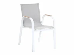 MYLIA Comedores De Jardín|Comedor de jardín de aluminio: mesa extensible de aluminio L.155/246 cm y 8 sillones - Natural claro y blanco - SERUNO de
