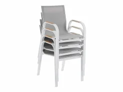 MYLIA Comedores De Jardín|Comedor de jardín de aluminio: mesa extensible de aluminio L.155/246 cm y 8 sillones - Natural claro y blanco - SERUNO de