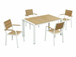 Comedor de jardín de aluminio: una mesa de 150 cm y 4 sillones apilables - Natural claro y blanco - NYROS de^MYLIA Discount