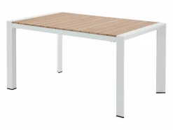 Comedor de jardín de aluminio: una mesa de 150 cm y 4 sillones apilables - Natural claro y blanco - NYROS de^MYLIA Discount