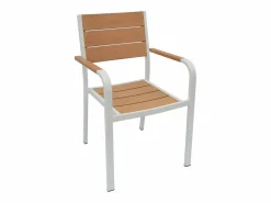 Comedor de jardín de aluminio: una mesa de 150 cm y 4 sillones apilables - Natural claro y blanco - NYROS de^MYLIA Discount