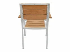 Comedor de jardín de aluminio: una mesa de 150 cm y 4 sillones apilables - Natural claro y blanco - NYROS de^MYLIA Discount