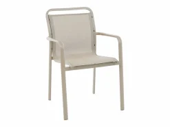 MYLIA Comedor de jardín de aluminio: una mesa redonda extensible L.150/200 cm y 4 sillones apilables - - VELYRA de Topo Hot