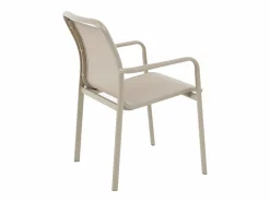 MYLIA Comedor de jardín de aluminio: una mesa redonda extensible L.150/200 cm y 4 sillones apilables - - VELYRA de Topo Hot