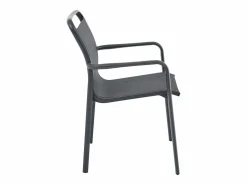 Comedor de jardín de aluminio: una mesa redonda extensible L.150/200 cm y 4 sillones apilables - Antracita - VELYRA de^MYLIA Hot