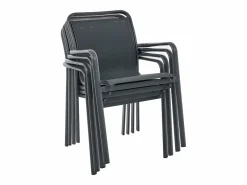 Comedor de jardín de aluminio: una mesa redonda extensible L.150/200 cm y 4 sillones apilables - Antracita - VELYRA de^MYLIA Hot