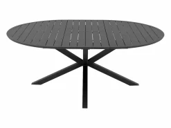 MYLIA Comedor de jardín de aluminio: mesa redonda extensible L.150/200 cm y 6 sillones apilables - Antracita - YOHA de Gris antracita New
