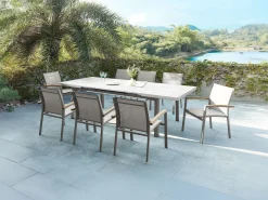 MYLIA Comedor de jardín de aluminio con mesa extensible 180/240 y 8 sillas - NAURU de Topo Discount