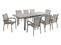 MYLIA Comedor de jardín de aluminio con mesa extensible 180/240 y 8 sillas - NAURU de Topo Discount