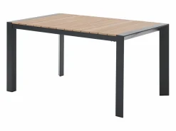 MYLIA Comedores De Jardín|Comedor de jardín de aluminio: una mesa L.150 cm y 6 sillones apilables - Natural claro y antracita - LIOUS de