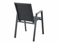 MYLIA Comedores De Jardín|Comedor de jardín de aluminio: una mesa L.150 cm y 6 sillones apilables - Natural claro y antracita - LIOUS de