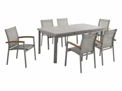 MYLIA Comedores De Jardín|Comedor de jardín de aluminio con mesa extensible 180/240 y 6 sillas - NAURU de