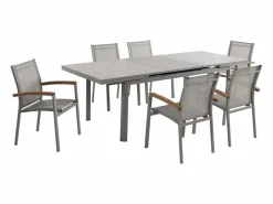 MYLIA Comedores De Jardín|Comedor de jardín de aluminio con mesa extensible 180/240 y 6 sillas - NAURU de