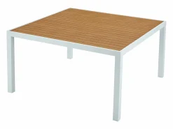 MYLIA Comedor de jardín de aluminio polywood de 140 cm + 4 sillas naturales claras MACILA Blanco Sale