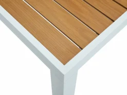 MYLIA Comedor de jardín de aluminio polywood de 140 cm + 4 sillas naturales claras MACILA Blanco Sale