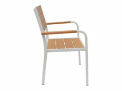 MYLIA Comedor de jardín de aluminio: una mesa L.150 cm y 6 sillones apilables - Natural claro y blanco - NYROS de Color natural claro / Blanco Best