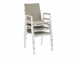 Comedor de jardín de aluminio: una mesa L.150 cm y 6 sillones apilables - Natural claro y blanco - LIOUS de^MYLIA New