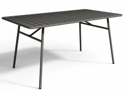 MYLIA Comedor de jardín de metal: Mesa An. 160 cm y 4 sillas apilables Gris antracita Hot