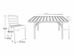 MYLIA Comedor de jardín de metal: Mesa An. 160 cm y 4 sillas apilables Gris antracita Hot