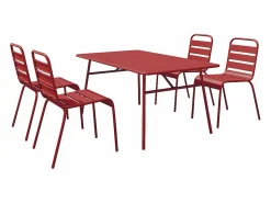 MYLIA Comedores De Jardín|Comedor de jardín de metal: 1 mesa L.160 cm + 4 sillas - - MIRMANDE