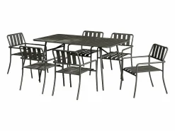 MYLIA Comedores De Jardín|Comedor de jardín de metal: 1 mesa de 160 cm y 6 sillas - - BIRMOS