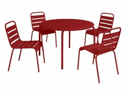 Comedor de jardín de metal - una mesa D.110cm y 4 sillas apilables^MYLIA Best