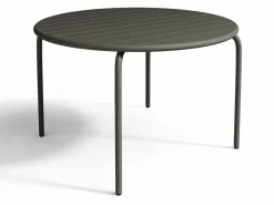 MYLIA Comedor de jardín de metal - Mesa D.110 cm y 4 sillas apilables Gris antracita Discount
