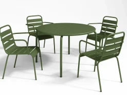 MYLIA Comedor de jardín de metal 1 mesa y 4 sillones apilables Verde - MIRMANDE Caqui Discount