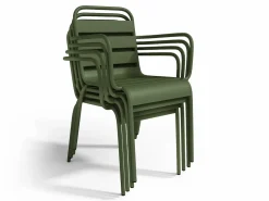 MYLIA Comedor de jardín de metal 1 mesa y 4 sillones apilables Verde - MIRMANDE Caqui Discount