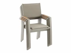 Comedor de jardín de metal: mesa redonda extensible L.150/200 cm y 4 sillones apilables - - YOHA de^MYLIA Online