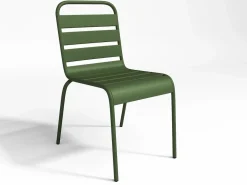 MYLIA Comedor de jardín de metal una mesa L.160 con 2 sillones y 4 sillas Verde Caqui Best
