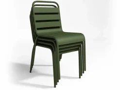 MYLIA Comedor de jardín de metal una mesa L.160 con 2 sillones y 4 sillas Verde Caqui Best