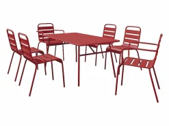 MYLIA Comedor de jardín de metal 1 mesa, 4 sillas, 2 sillones - MIRMANDE Rojo Online