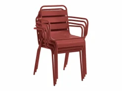 MYLIA Comedor de jardín de metal 1 mesa, 4 sillas, 2 sillones - MIRMANDE Rojo Online