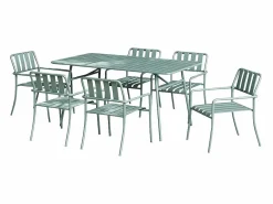 MYLIA Comedor de jardín de metal: 1 mesa de 160 cm y 6 sillas - - BIRMOS Verde almendra Sale