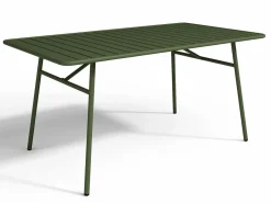 MYLIA Comedores De Jardín|Comedor de jardín de metal: Mesa An. 160 cm y 4 sillas apilables Verde
