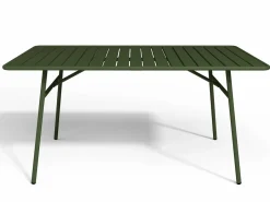 MYLIA Comedores De Jardín|Comedor de jardín de metal: Mesa An. 160 cm y 4 sillas apilables Verde