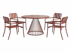 Comedor de jardín de metal: mesa D.120 cm y 4 sillones - Terracotta - BIRMOS de^MYLIA
