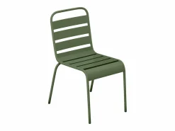 MYLIA Comedor de jardín de metal - Mesa redonda D.130cm y 6 sillas apilables - Verde caqui - MIRMANDE de Caqui / Verde Clearance