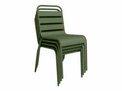 MYLIA Comedor de jardín de metal - Mesa redonda D.130cm y 6 sillas apilables - Verde caqui - MIRMANDE de Caqui / Verde Clearance